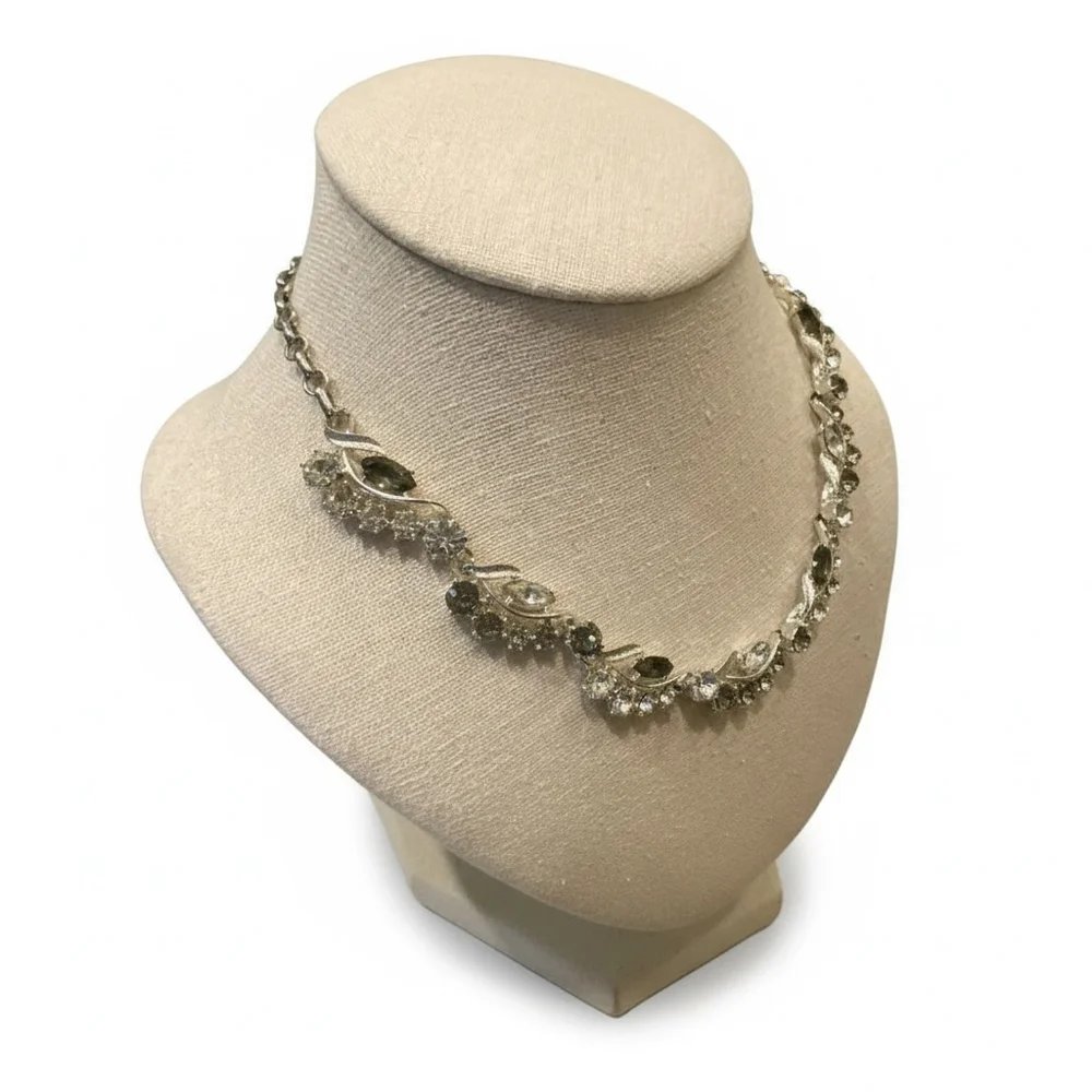 Coro Silver Necklace Clear Gray Stones Vintage - Picture 2 of 10